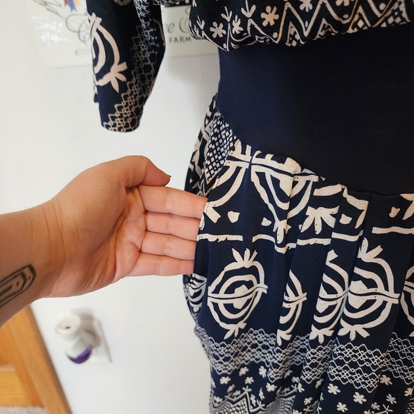 Boutique Brand Navy and White Patterned Tulip Dress With Pockets Size 1 - Picture 2 of 6